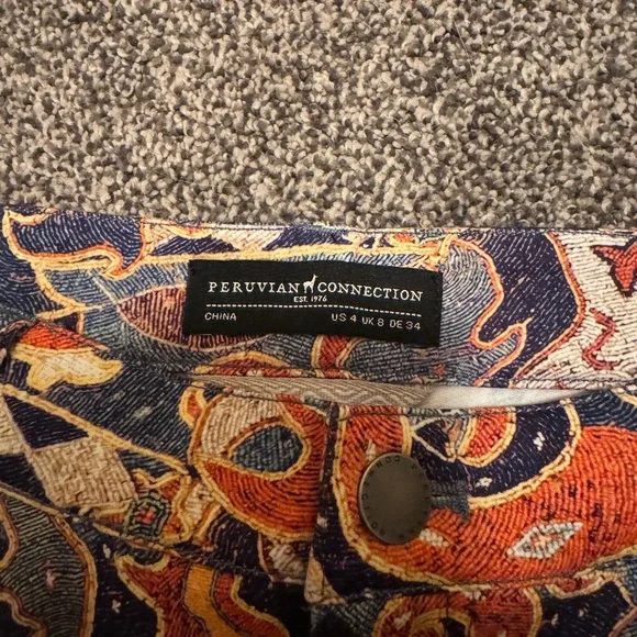 Peruvian Connection Paisley Red and Blue Pants Size 4 - Picture 8 of 8